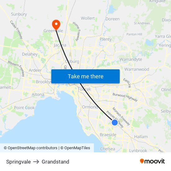 Springvale to Grandstand map