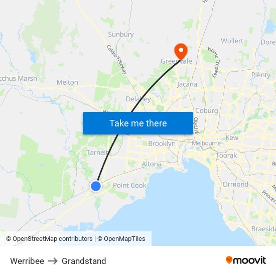 Werribee to Grandstand map