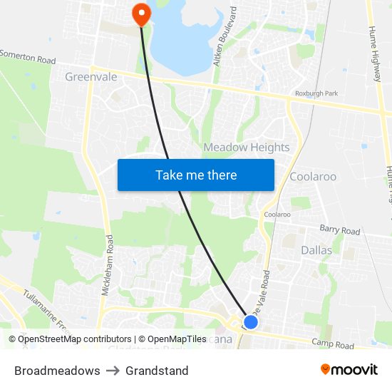 Broadmeadows to Grandstand map