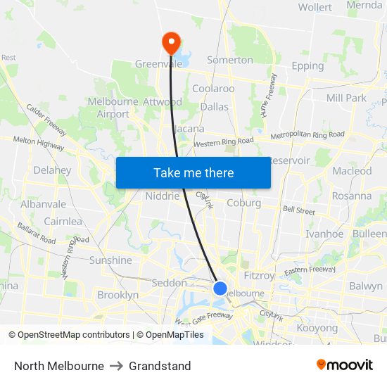 North Melbourne to Grandstand map