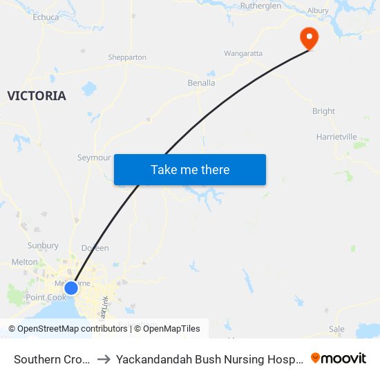 Southern Cross to Yackandandah Bush Nursing Hospital map