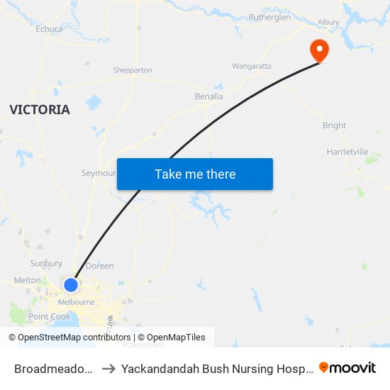 Broadmeadows to Yackandandah Bush Nursing Hospital map