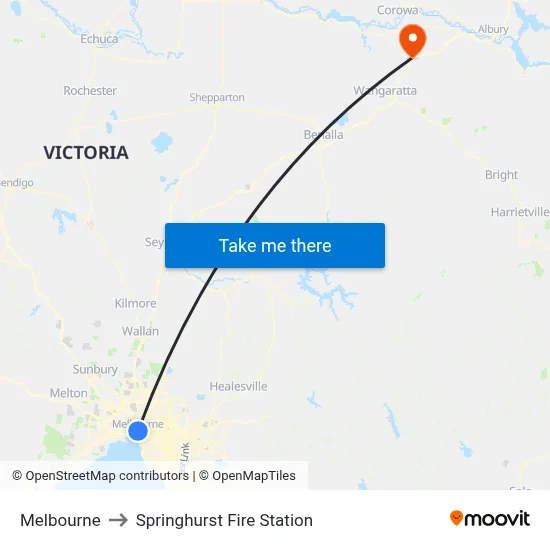 Melbourne to Springhurst Fire Station map