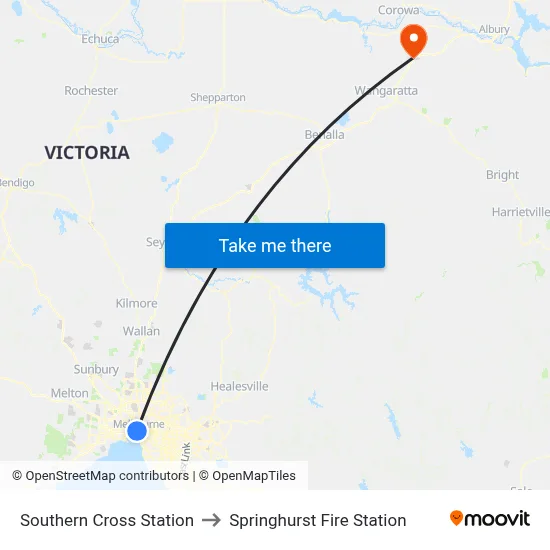 Southern Cross Station to Springhurst Fire Station map