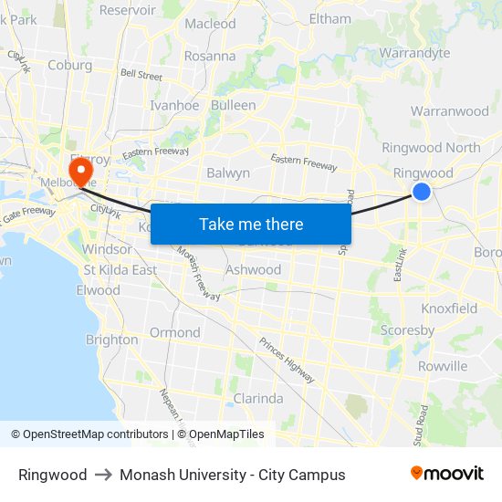 Ringwood to Monash University - City Campus map