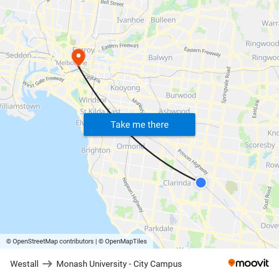 Westall to Monash University - City Campus map