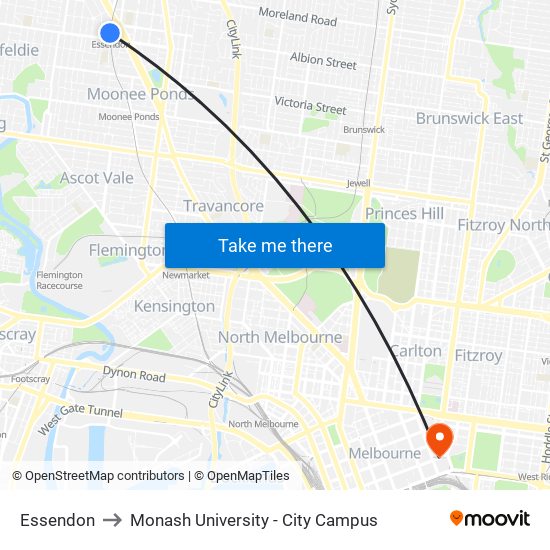 Essendon to Monash University - City Campus map