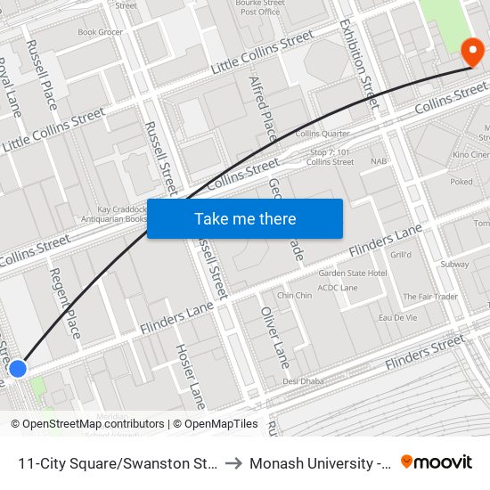 11-City Square/Swanston St (Melbourne City) to Monash University - City Campus map