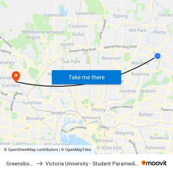 Greensborough to Victoria University - Student Paramedics Association map