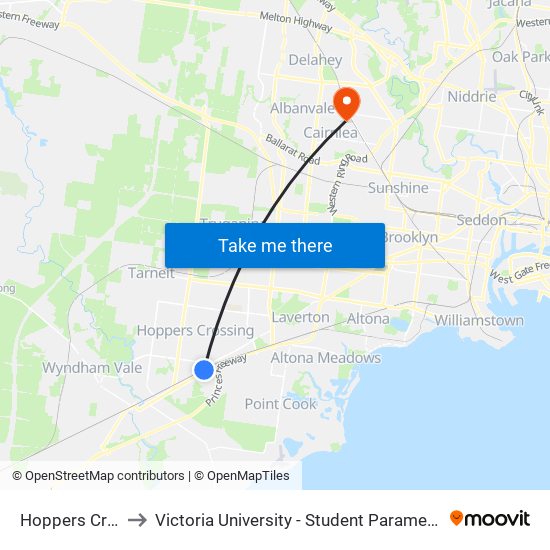 Hoppers Crossing to Victoria University - Student Paramedics Association map