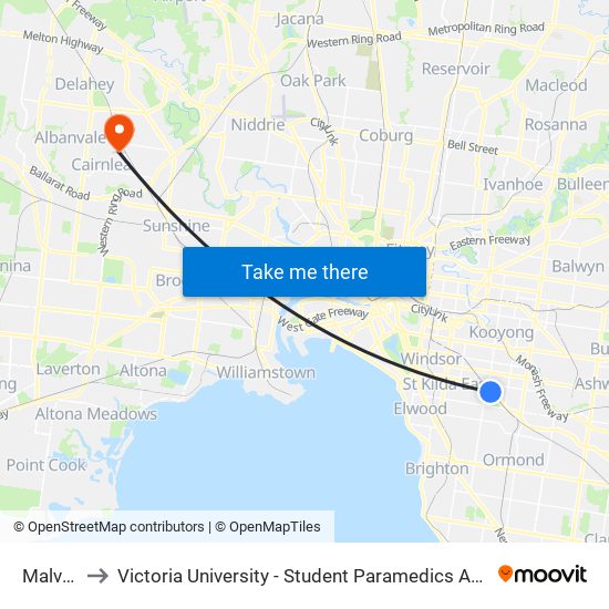 Malvern to Victoria University - Student Paramedics Association map