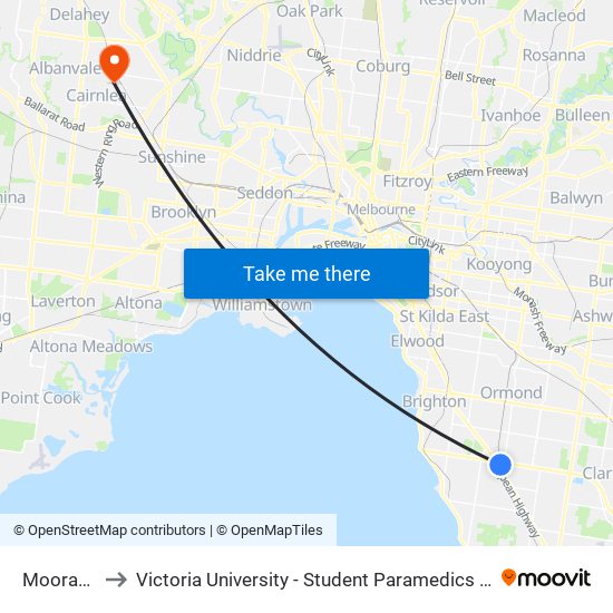 Moorabbin to Victoria University - Student Paramedics Association map