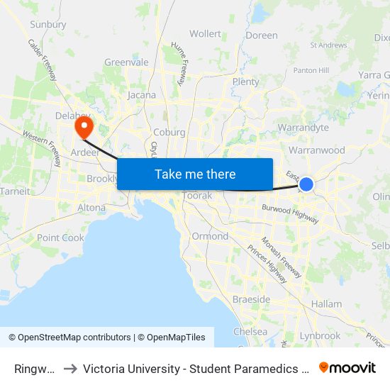 Ringwood to Victoria University - Student Paramedics Association map