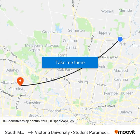 South Morang to Victoria University - Student Paramedics Association map