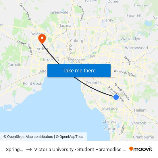 Springvale to Victoria University - Student Paramedics Association map