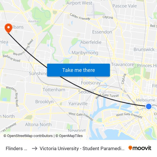Flinders Street to Victoria University - Student Paramedics Association map