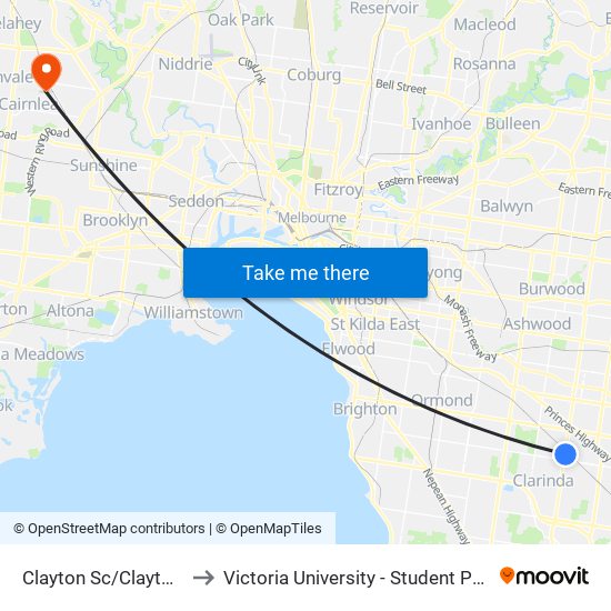 Clayton Sc/Clayton Rd (Clayton) to Victoria University - Student Paramedics Association map