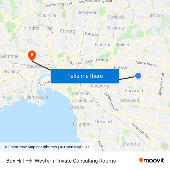 Box Hill to Western Private Consulting Rooms map