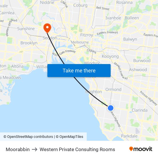 Moorabbin to Western Private Consulting Rooms map