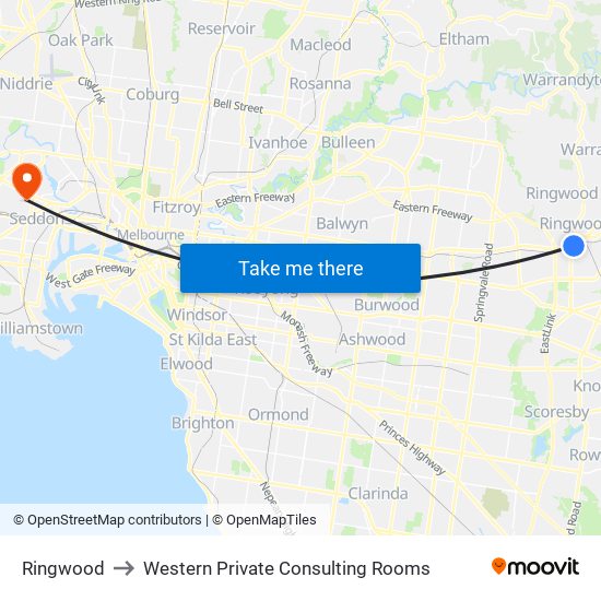 Ringwood to Western Private Consulting Rooms map