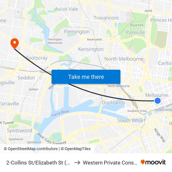 2-Collins St/Elizabeth St (Melbourne City) to Western Private Consulting Rooms map