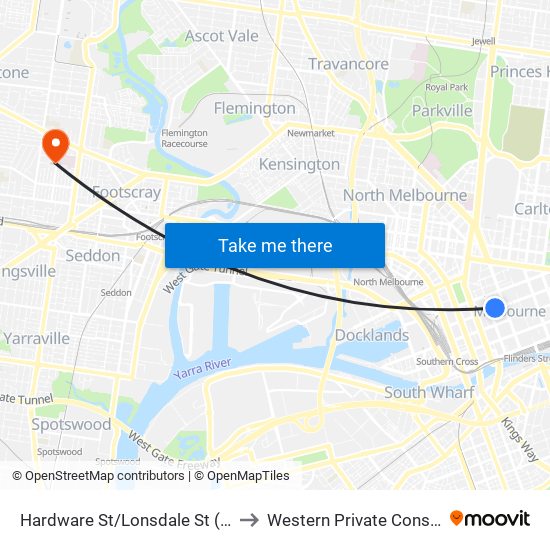 Hardware St/Lonsdale St (Melbourne City) to Western Private Consulting Rooms map