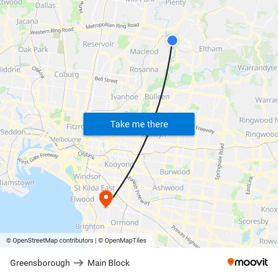 Greensborough to Main Block map