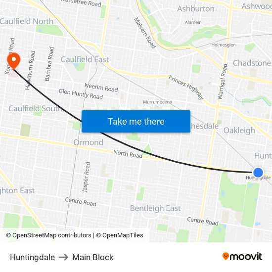 Huntingdale to Main Block map