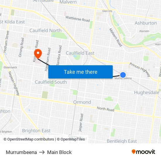 Murrumbeena to Main Block map