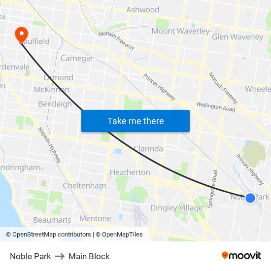 Noble Park to Main Block map