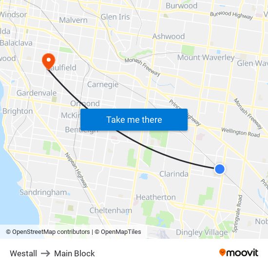 Westall to Main Block map