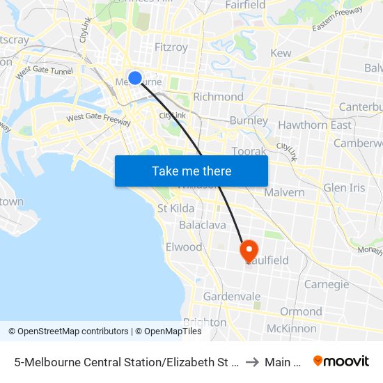 5-Melbourne Central Station/Elizabeth St (Melbourne City) to Main Block map