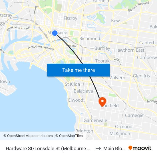 Hardware St/Lonsdale St (Melbourne City) to Main Block map