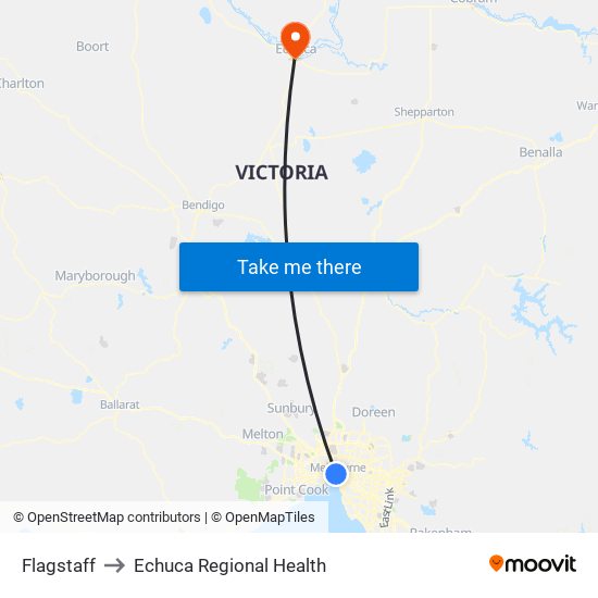 Flagstaff to Echuca Regional Health map