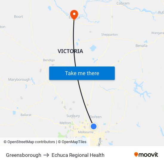 Greensborough to Echuca Regional Health map