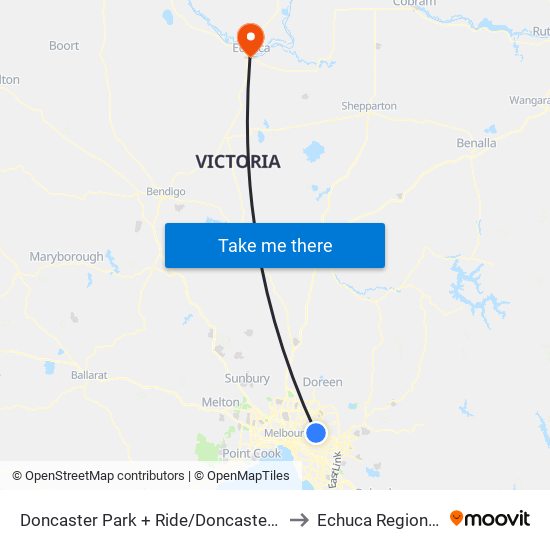 Doncaster Park + Ride/Doncaster Rd (Doncaster) to Echuca Regional Health map