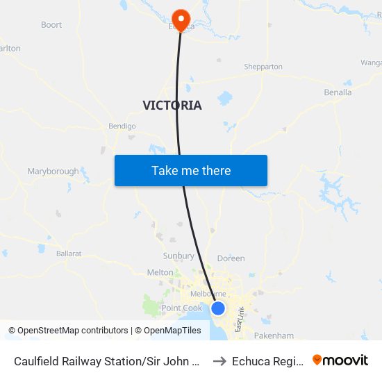 Caulfield Railway Station/Sir John Monash Dr (Caulfield East) to Echuca Regional Health map