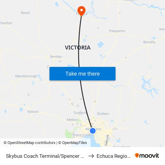 Skybus Coach Terminal/Spencer St (Melbourne City) to Echuca Regional Health map