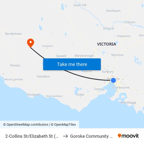 2-Collins St/Elizabeth St (Melbourne City) to Goroke Community Health Centre map
