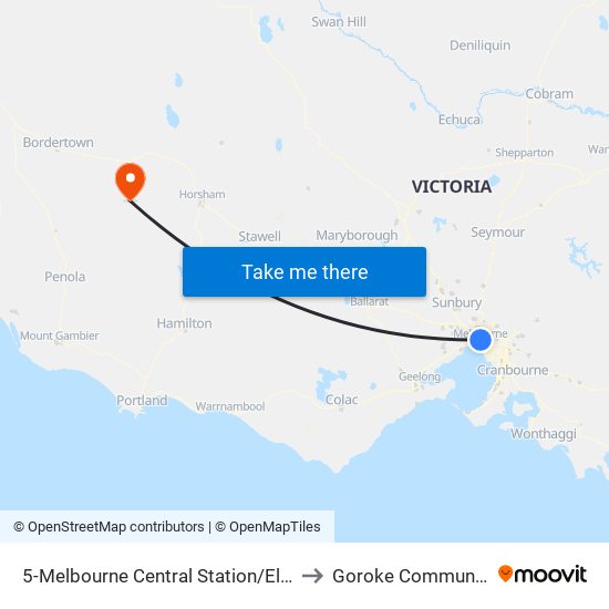 5-Melbourne Central Station/Elizabeth St (Melbourne City) to Goroke Community Health Centre map