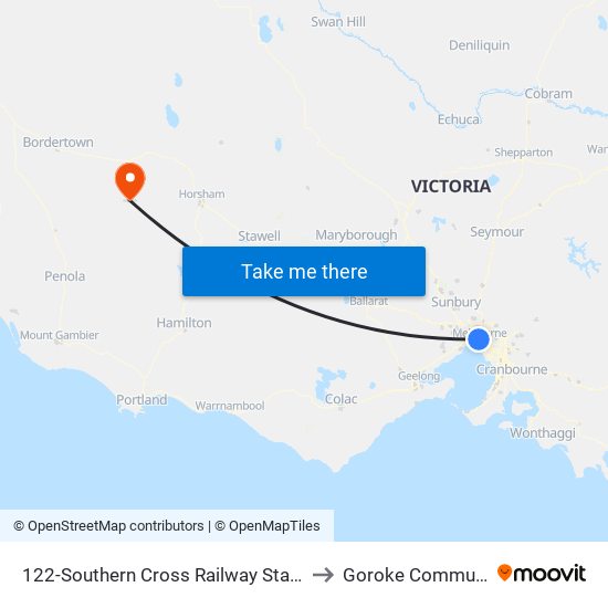 122-Southern Cross Railway Station/Spencer St (Melbourne City) to Goroke Community Health Centre map