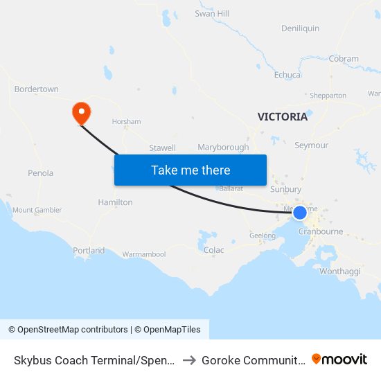 Skybus Coach Terminal/Spencer St (Melbourne City) to Goroke Community Health Centre map