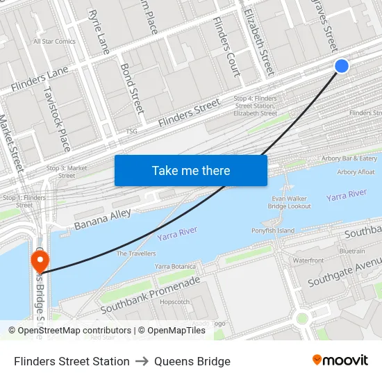 Flinders Street Station to Queens Bridge map