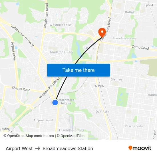 Airport West to Broadmeadows Station map