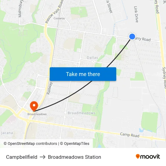 Campbellfield to Broadmeadows Station map