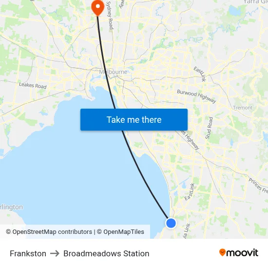 Frankston to Broadmeadows Station map