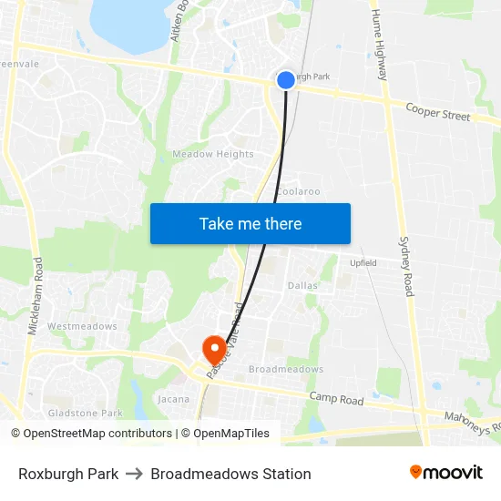 Roxburgh Park to Broadmeadows Station map