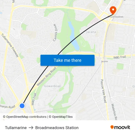 Tullamarine to Broadmeadows Station map