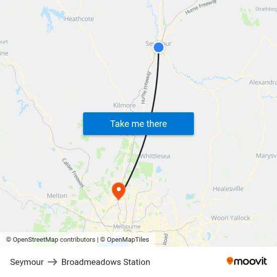 Seymour to Broadmeadows Station map