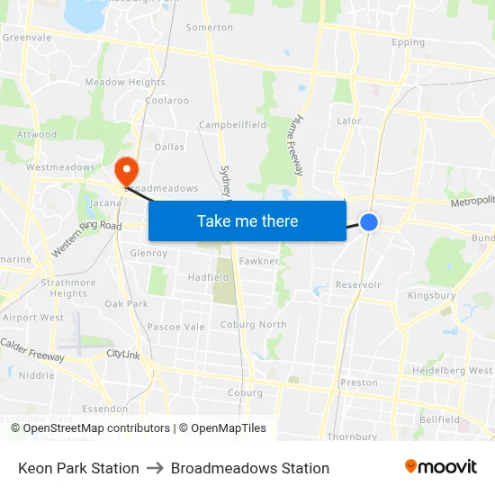 Keon Park Station to Broadmeadows Station map